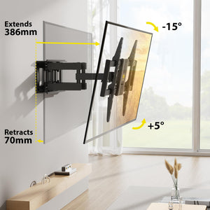 Alphamount Supporto TV Parete per 37-75 Pollici Schermi fino a 45 kg, Staffa tv con doppie braccia, girevole, estensione e inclinazione, supporto a parete con Max VESA 600x400 mm, APLF6-E