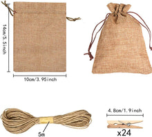 Carica l&#39;immagine nel visualizzatore di Gallery, Borsa per calendario natalizio con conto alla rovescia, calendari dell&#39;Avvento fai-da-te, sacchetti piccoli,sacchetti dell&#39;Avvento con coulisse con 24 clip in legno e corda di canapa, riutilizzabili