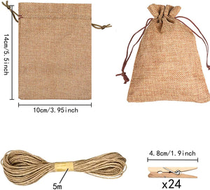 Borsa per calendario natalizio con conto alla rovescia, calendari dell'Avvento fai-da-te, sacchetti piccoli,sacchetti dell'Avvento con coulisse con 24 clip in legno e corda di canapa, riutilizzabili