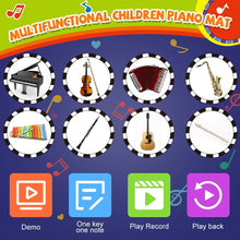Carica l'immagine nel visualizzatore di Gallery, RenFox Tappeto Musicale, Piano Mat Tastiera Danza Stuoia Strumento Musicale 5 modalità e 8 Suoni, Tappeto Musicale Tocco Mat Bambini Educativo Giocattolo(110 * 36 cm)