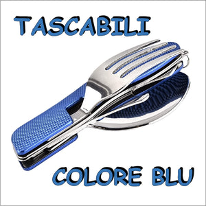 Posate Pieghevoli 5 In 1 Da Campeggio - Acciaio Inox | Coltello, Forchetta, Cucchiaio, Apribottiglie - Foto 2
