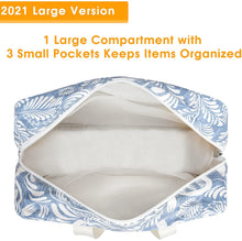 Carica l'immagine nel visualizzatore di Gallery, Beauty case grande doppio kit borsa per trucchi da viaggio, organizer per donne e donne Foglia Blu