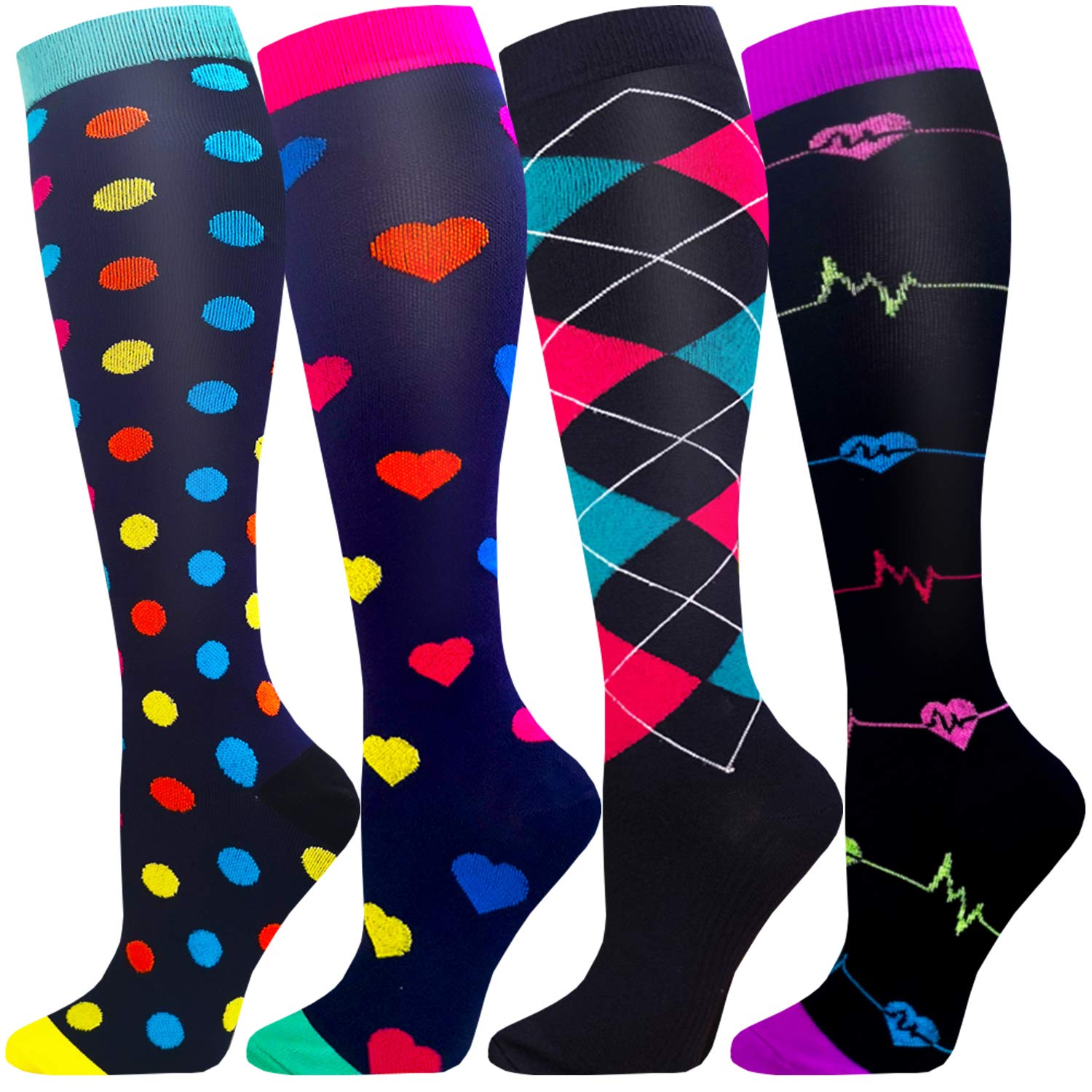 Calze Supporto Nylon Poliestere Calze A Compressione ACTINPUT - 4 Paia Graduata Per Sport E Viaggi Calze Viaggio Aereo