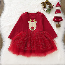 Carica l'immagine nel visualizzatore di Gallery, Borlai Neonate Natale Vestito dal Tutu Carino Maniche Lunghe Outfits Partito Vestito Rosso 1-4 Anni [Elk]