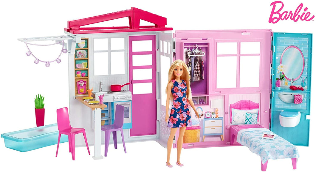 Barbie Loft con Bambola, Casa a 1 Piano, Portatile con Piscina e Accessori, Giocattolo per Bambine da 3 + Anni, FXG55