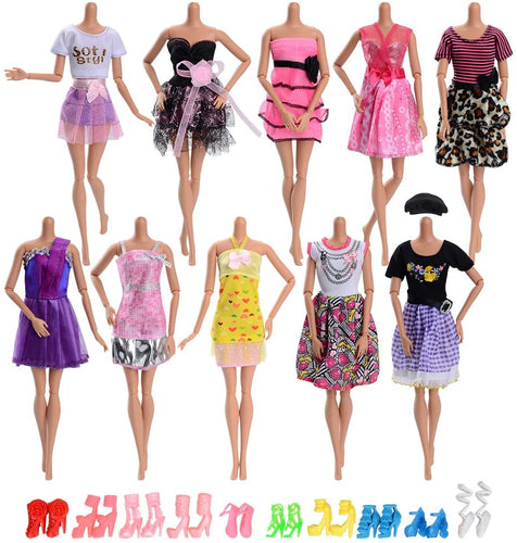 ASIV 10 pz Abiti da Matrimonio alla Moda Fatti a Mano Abito per Party, con 10 Paia di Scarpe Bambola, per Della Ragazza Compleanno Regalo Natale (Scarpe Stile a Caso)