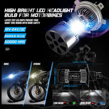 Carica l&#39;immagine nel visualizzatore di Gallery, Lampadina H4 LED per Moto, 6400LM Lampada for Motorbike, Grigio scuro