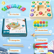 Carica l'immagine nel visualizzatore di Gallery, Symiu Giochi Montessori Magneti Pesca Giocattoli Puzzle Giochi in Legno mit 10 Pesci 10 Perle 3 in 1 Regali di Natale Bambini Educativi Giochi per Bambini 3 4 5 Anni