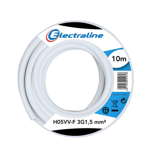 Electraline 11781 Cavo per Prolunghe H05VV-F, Sezione 3G1.5 mm, 10 mt, Bianco - Ilgrandebazar