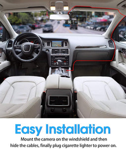 Abask Dash Cam Doppia Telecamera per Auto, Dash Cam con Cabina Cam FHD 1080P Visione Notturna, Grandangolare di 310°, G-Sensor, Registrazione in Loop, Monitor di Parcheggio, Scheda SD da 32 GB inclusa