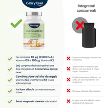 Carica l&#39;immagine nel visualizzatore di Gallery, Vitamina D3 K2 200 Compresse (7 Mesi), Vitamin D3 2000 UI + 100 µg Vitamina K, Supporta Ossa, Denti, Muscoli, Articolazioni &amp; Sistema Immunitario, Vit D3 e Vitamina K2 Menachinone MK7 99%, Vit D3