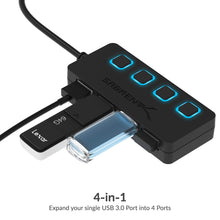 Carica l&#39;immagine nel visualizzatore di Gallery, Sabrent a 4 porte Hub USB 3.0 con interruttori di alimentazione 3.0, Nero