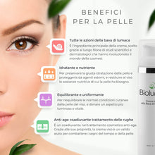 Carica l&#39;immagine nel visualizzatore di Gallery, Bioluma Bava di Lumaca Crema Viso 75ml Idratante Nutriente Antiage con Acido Ialuronico Collagene Vitamine Pelle Secca Grassa Normale Mista Coadiuvante Trattamento Antirughe Uomo Donna Made in Italy