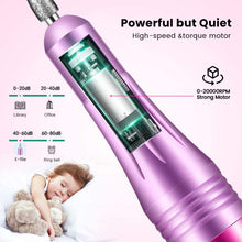 Carica l&#39;immagine nel visualizzatore di Gallery, Fresa per Unghie Professionale, Sicuro, 11 in 1 Portatile kit Manicure e Pedicure Elettrico,20000 RPM Velocità Regolabile, Trapano Chiodo per Casa e Salone con Set Strumenti di Lucidatura Viola