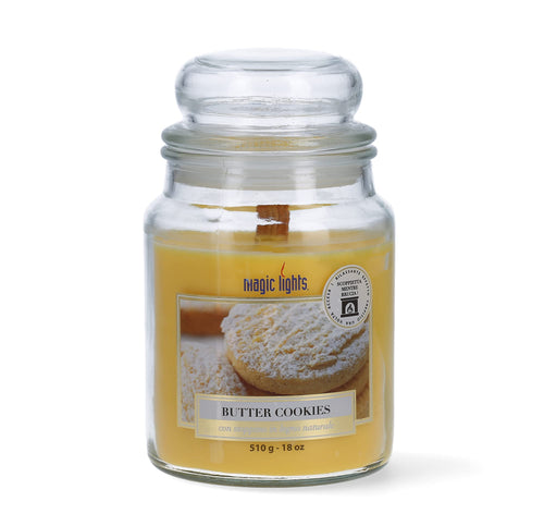 Candela giara 510 gr Vaniglia Butter Cookies con stoppino in legno naturale, Made in Italy
