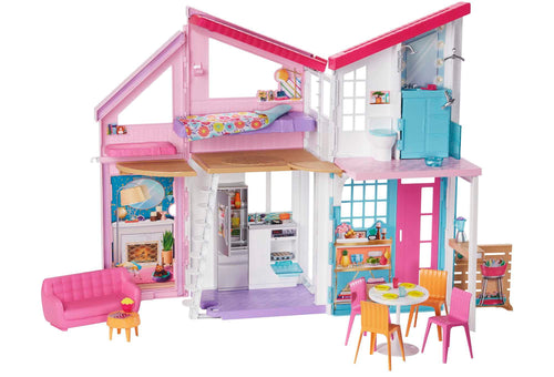 Barbie - Casa di Malibu - Casa di Barbie Malibu - Playset Trasformabile con Plug-and-Play - Oltre 25 Accessori - 60 Cm - Regalo per Bambini da 3+ Anni, FXG57