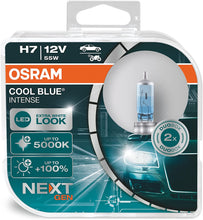 Carica l&#39;immagine nel visualizzatore di Gallery, OSRAM COOL BLUE INTENSE H7, +100% più luminosa, fino a 5000K, lampada alogena, look LED, duo box (2 lampade)