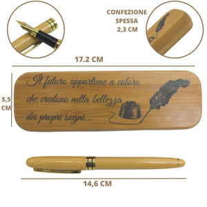 Amore Legno Sforza Penna Stilografica Elegante, Idee Regalo Uomo e Donna, Regali Laurea Compleanno con Frasi Motivazionali, Scatola in Legno di Bamboo (A)