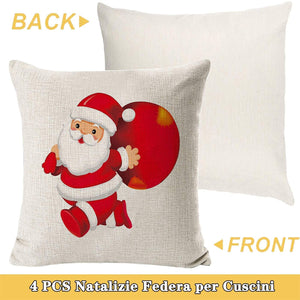 Annhao Natale Federe 4 Pezzi, Federe per Cuscini in Morbido Lino Decorazioni Natalizie Divano, Auto, Letto, Decorazioni per Divano, 45x45cm, con Cerniera Invisibile.