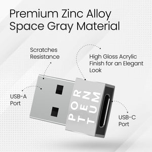 PORTENTUM adattatore USB c USB a - USB C Femmina a USB Maschio, Velocità 2.0, 480 MB, corpo premium in zinco ad alta resistenza al calore - adattatore USB a Tipo C di soli 4 grammi