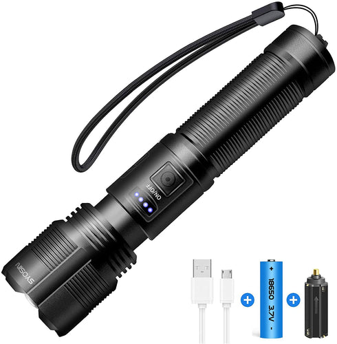 XHP50 - Torcia LED super luminosa, 2000 lumen, ricaricabile con USB, IPX4, impermeabile, 5 modalità di luce, torcia con zoom per campeggio all'aria aperta in bicicletta, con batteria 18650