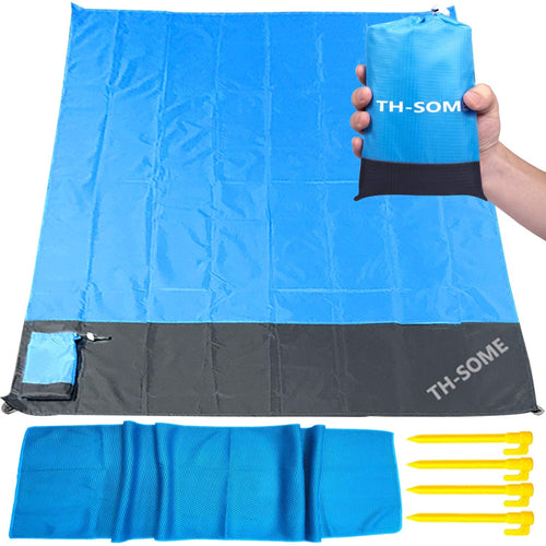 Th-some Tapis de Plage Anti Sable, Couverture de Pique Nique 200 * 140cm Portable Imperméable Pliable avec 4 Piquets pour Plage, Camping, Picnic, Voyage ect Les Èvénements en Extérieur