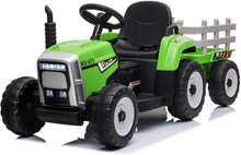 Carica l'immagine nel visualizzatore di Gallery, Mondial Toys Trattore Elettrico 12V 7AH CAVALCABILE per Bambini con RIMORCHIO Telecomando Verde