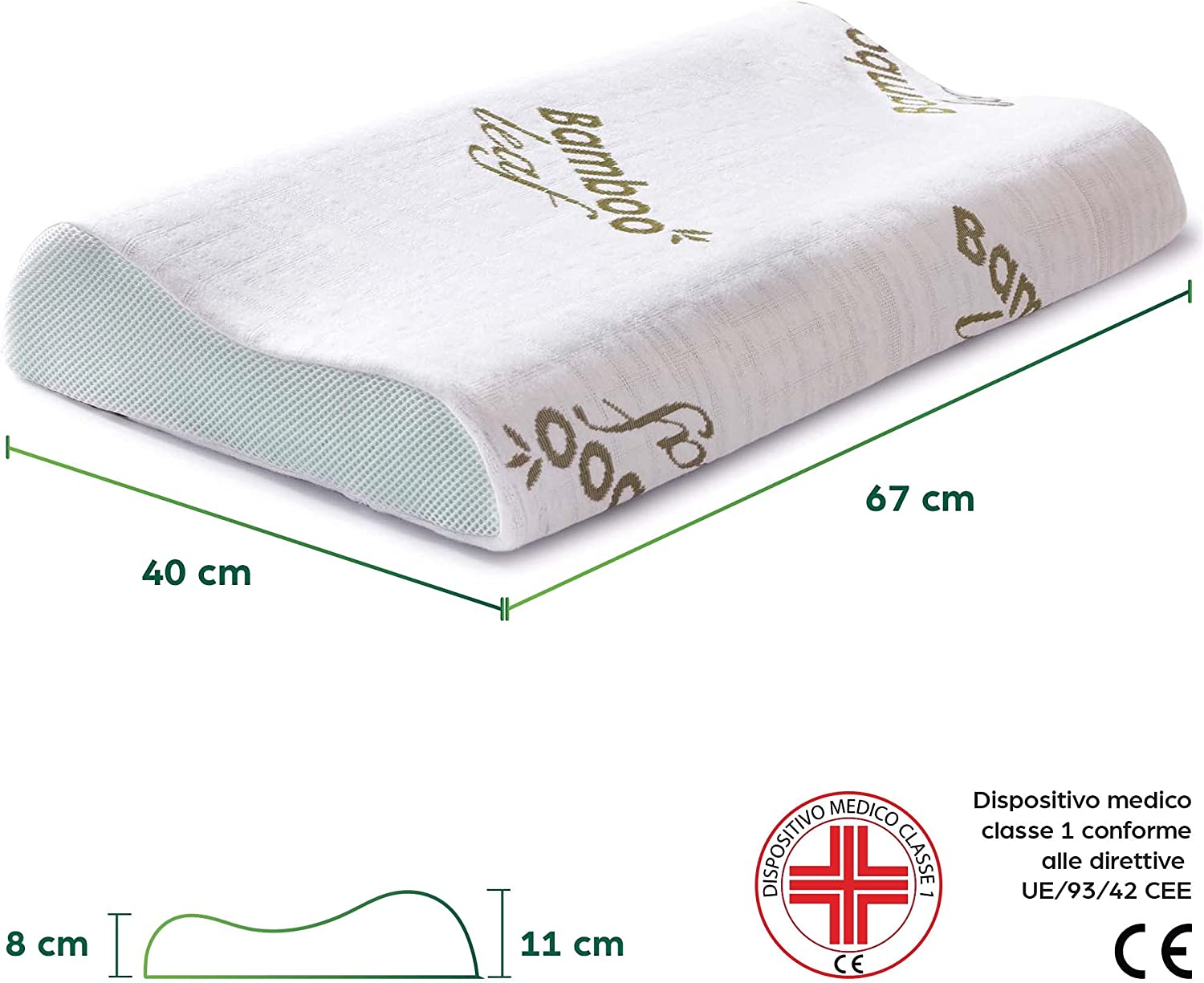 Cuscino Cervicale Memory Foam per Dormire Ortopedico Alto Aloe Vera