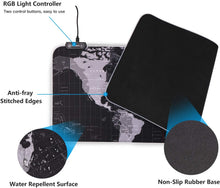Carica l'immagine nel visualizzatore di Gallery, Hiveseen Tappetino Mouse Gaming, RGB tappetino mouse nero con 14 Effetti Luce, 800x300mm Impermeabile e Superficie Liscio, Base in Gomma Antiscivolo per Computer, PC e Laptop-Mappa del mondo