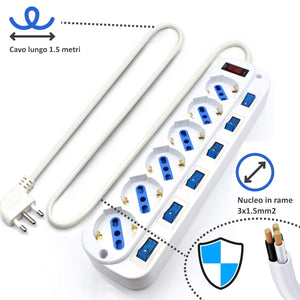 Ewent EW3930 Multipresa 6 prese bipasso ITA /Schuko con 6 int., Bianco - Ilgrandebazar