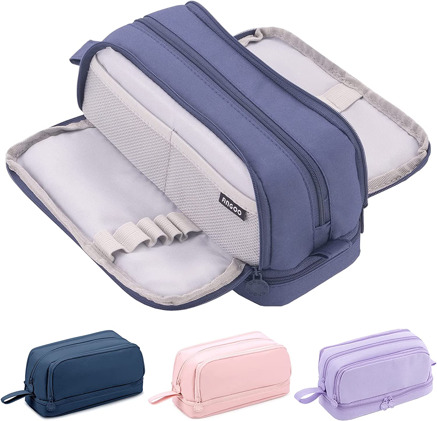 Astuccio Grande Capacità Tanou Per Ragazze - 3 Scomparti, In Tessuto Oxford Rosa, Porta Penne Per Scuola - 4