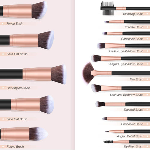 Pennelli Make Up BESTOPE per il Trucco Set 16 Pezzi - Oro Rosa, 16 - Ilgrandebazar