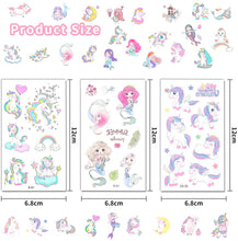 Carica l'immagine nel visualizzatore di Gallery, ACWOO Tatuaggi Temporanei per Bambini, Tatuaggi Finti per Ragazze Ragazzi, 20 Fogli Unicorno e 10 Fogli Sirena Tatuaggi Temporanei Set, Giocattoli Gadget per Ragazza Bambini Adulti Festa Compleann