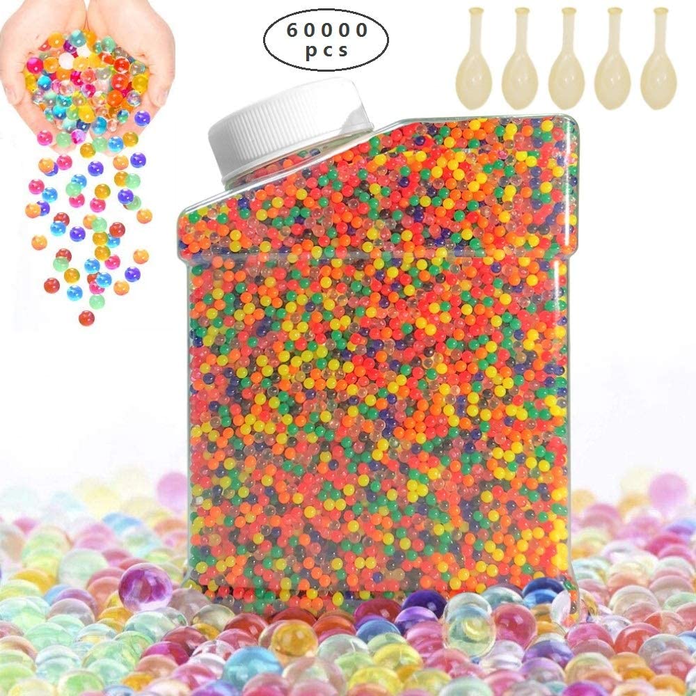 McNory Perline in Gel Colorate d'Acqua per Vasi Vetro, 60000 Pezzi Non Tossici Water Beads Perle, Cristalli Palline Che Si Gonfiano in Acqua, Terreno in Gelatina Acqua Perlina di Cristallo Decorativi