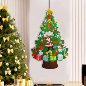 WOTEK Albero Natale Feltro DIY Alberi Natale Artificiali Addobbi Educativo Giocattolo Regalo Bambini per Decorazioni Murali Natalizie da Parete, Porte, Ufficio, Aula - 40 Ornamenti (100cm*60cm)