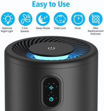 Carica l'immagine nel visualizzatore di Gallery, Nobebird Purificatore d'Aria con Filtro H13, Purificatore Silenzioso Ionico, Timer, Luce Notturna, 4 Livelli, Elimina Odori e Particelle Fini, Filtro dell'Aria per Casa, Camera da Letto, Ufficio