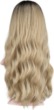 Carica l'immagine nel visualizzatore di Gallery, FESHFEN Parrucca Ondulato con Frangia, 60 cm Parrucche Lunga Frangia Ombre Bionde Donna Sintetico Parrucca Capelli Lunghi Ricci Parrucca Donna Capelli Frangia Uso Quotidiano Festa