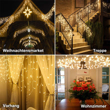 Carica l&#39;immagine nel visualizzatore di Gallery, Cascata di Luci ECOWHO 440 LED Tenda Luminosa Bianco Caldo e Bianco Freddo,12x0,8m Luci di Natale 9 Modalità con telecomando, Catena Luminosa esterno per Natale patio Giardino Matrimonio
