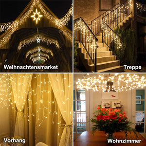 Cascata di Luci ECOWHO 440 LED Tenda Luminosa Bianco Caldo e Bianco Freddo,12x0,8m Luci di Natale 9 Modalità con telecomando, Catena Luminosa esterno per Natale patio Giardino Matrimonio