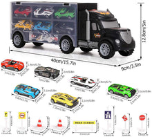 Carica l'immagine nel visualizzatore di Gallery, m zimoon Giocattoli Camion, Giocattolo Camion del Trasportatore di Auto Set con Accessori 8pcs Regalo di 6pcs Mini Metallo Auto per 3-12 Anni Ragazzi Ragazze Bambini