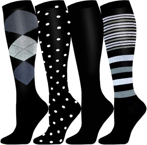 ACTINPUT Calze Compressione Graduata Donna Uomo,4 Paia Calze Elastiche Sportive per Sport, Corsa, Escursioni, Viaggi in Aereo, Giri in Bici, Infermieri