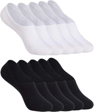 Carica l'immagine nel visualizzatore di Gallery, YOUCHAN Calzini Donna Uomo Fantasmini Calze 10 Paia Invisibili Sportive Antiscivolo Cotone con Taglio Basso-Nero-Bianco-47-50