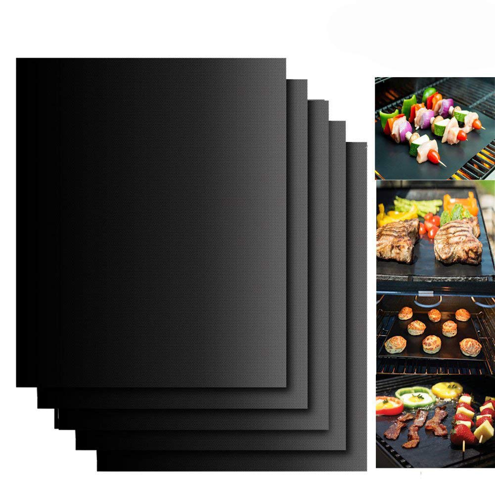 Sanery, Set di 5 tappetini antiaderenti riutilizzabili per 40x33cm, Nero