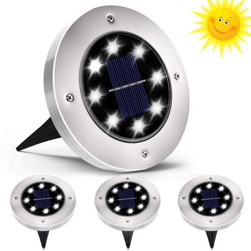 QSSTech Luci Solari Giardino 8 LED,Luci led da 4 Pezzi Bianco Freddo