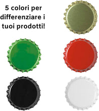 Carica l&#39;immagine nel visualizzatore di Gallery, 200pz. Tappi corona con bidul Medusa Ø 29 mm. BREVETTO ANTIRUGGINE adatti all&#39;imbottigliamento di vino fermo, frizzante e spumante + Omaggio 2 tappi fungo per richiudere le bottiglie (Rosso)