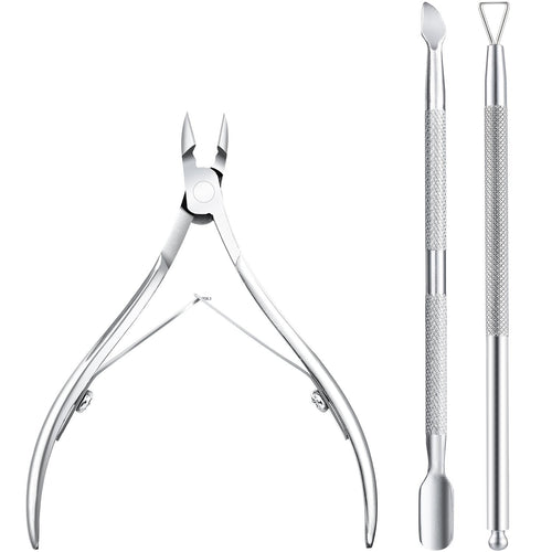 3 Pezzi Cuticola Nipper con Spingi Cuticle Decoratore in Argento - Ilgrandebazar