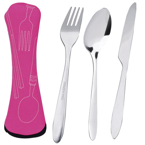 TankerStreet Camping Posate in Acciaio Inox 3 Pezzi 3 Pack, Fucsia - Ilgrandebazar