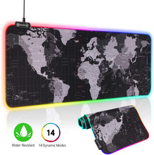 Carica l'immagine nel visualizzatore di Gallery, Hiveseen Tappetino Mouse Gaming, RGB tappetino mouse nero con 14 Effetti Luce, 800x300mm Impermeabile e Superficie Liscio, Base in Gomma Antiscivolo per Computer, PC e Laptop-Mappa del mondo