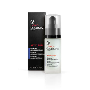 Collistar Attivi Puri Uomo Collagene Anti- rughe Rigenerante, Siero ricompattante idratante elasticizzante, Uso quotidiano, Anche dopo la rasatura, Ideale anche per pelli sensibili, 30 ml