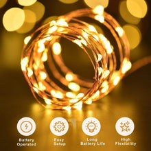 Carica l&#39;immagine nel visualizzatore di Gallery, 2 Pezzi Stringa Luci LED - 10M/33FT Catene Luminose 100LED Luci Natalizie Batteria Impermeabile IP65, Esterno/Interni Lucine Decorative per Balcone Giardino Feste Natale (Bianco Caldo)